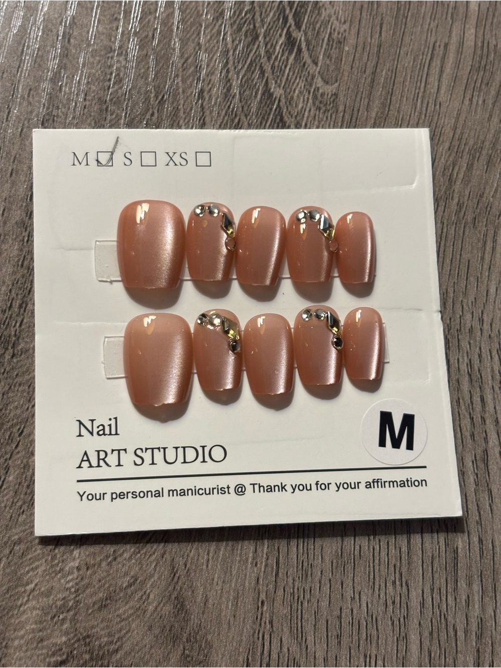 Nude Pink Rhinestone Press-On Nails — Medium